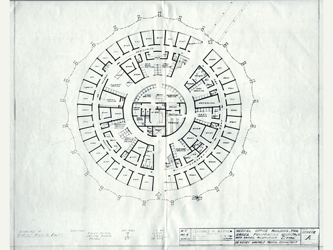 Architectural diagram of a circular medical office complex